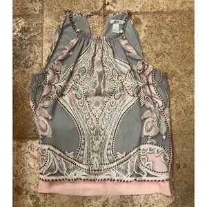 Cadies Womens Sleeveless Chain Halter Top With Paisley Print & Elastic Hem